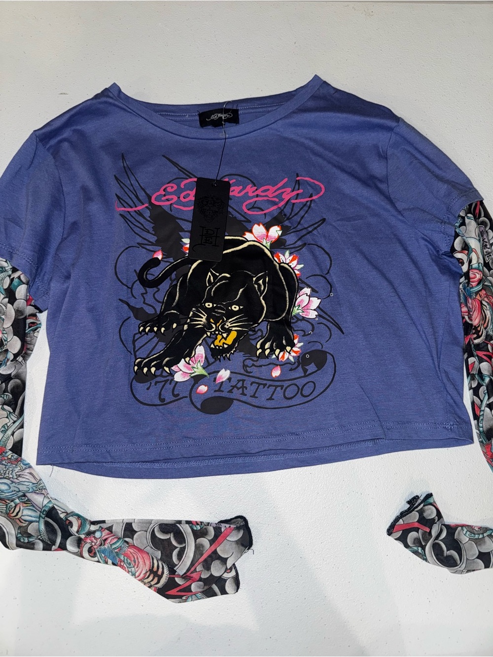 Ed Hardy Purple Crop Top with Black Panther Graphic